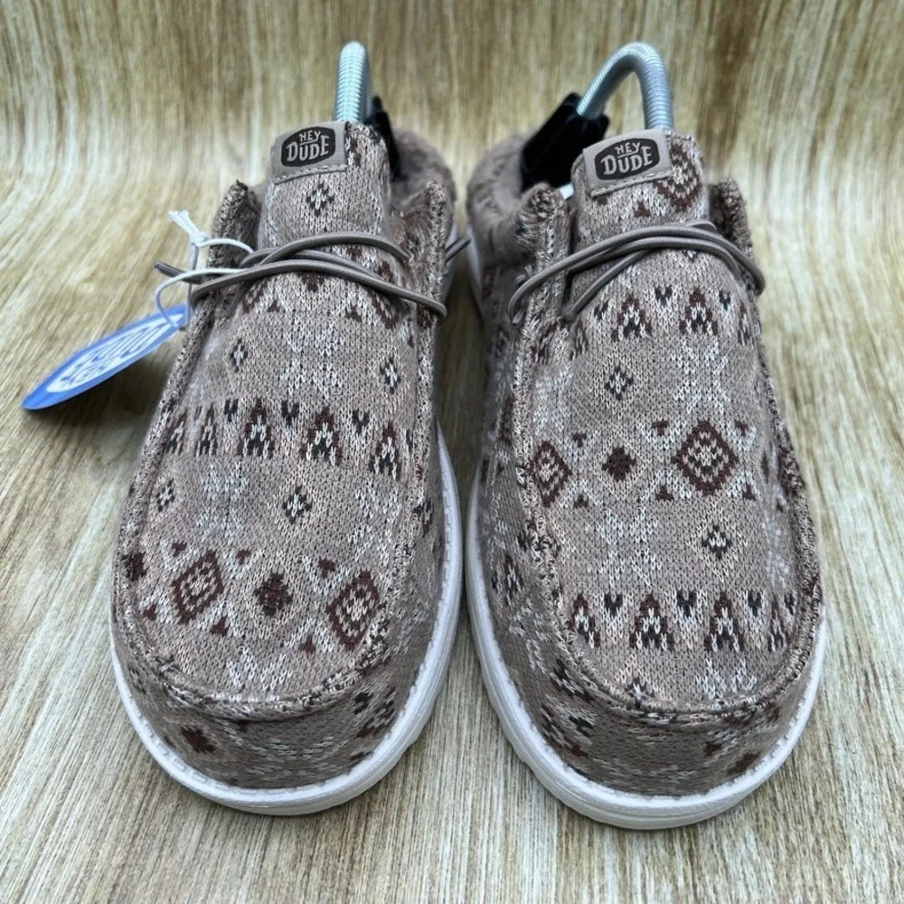 Hey Dude Wally Slip Sweater Timber Multi Mens 9 Geometric Knit Shoes Comfort NEW